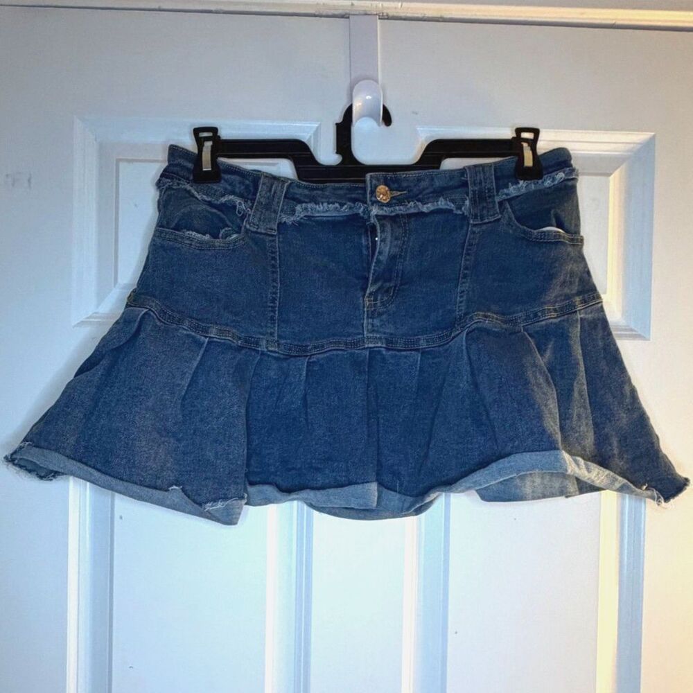 Y2K Retro Pleated Denim Mini Skirt